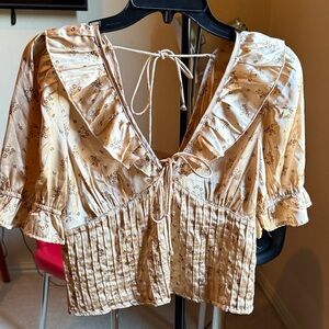 Free People Floral Beige Women's Top
